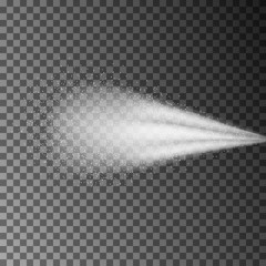Water spray white smoke or fog dust and dots, mist of atomizer. Airy water spray mist vector set. Sprayer fog isolated on black transparent background.  3d elements vector illustration.