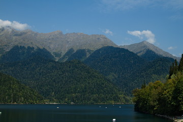 The peaks of the Caucasus Mountains in the vicinity of Lake Ritsa, Abkhazia.