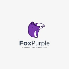 Vector Logo Illustration Fox Purple Color Line Art Style