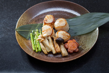 Hotate steak or scallop steak a Japanese food style isolated