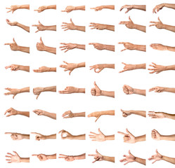Gesturing male hands on white background