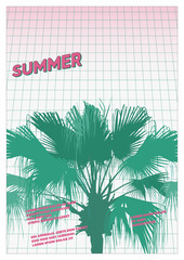 vintage summer palm green and pink layout template
