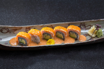 Salmon mentai maki roll Japanese food