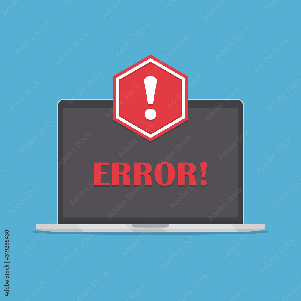 Poster concept of application error. laptop with red alert message