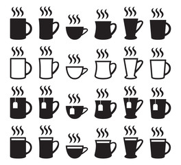 Set of coffee and tea cup icons in black color