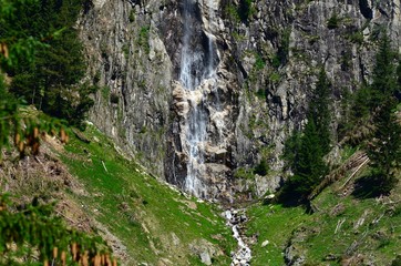 Waterfalls in the forest near Anterselva di sotto (Val Pusteria). South Tyrol, Bolzano. Italy.