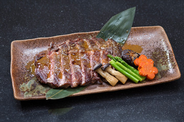 Wakyu beef steak Japanese food style on dish