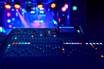DJ work at a nightclub, Music club party, Concert equipment, a mixer and DJ console. The concept of...