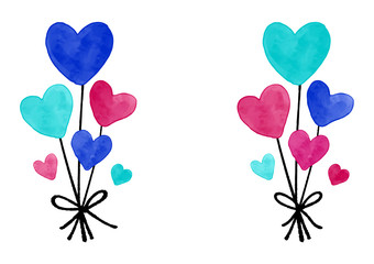 青い手書き水彩のハート風船