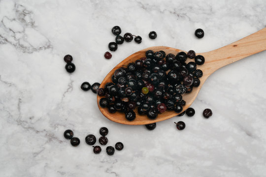 Dark blue small grapes or Vaccinium meridionale, agraz, close up.