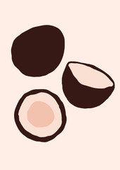 Abstract modern coconut fruit on light background. Fashion minimal trendy art in paper cut mosaic flat style minimal poster print. Vector hand drawn illustration