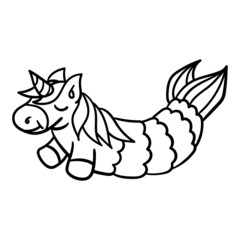 Mermaid Unicorn Line drawing