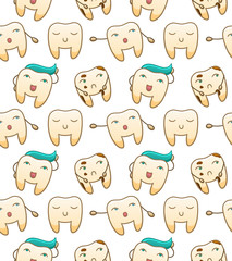 Naklejka premium Cartoon teeth seamless pattern for International Dentist Day