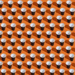 Seamless pattern of black paper coffee cup on colorful background.