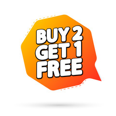 Buy 2 Get 1 Free, sale banner design template, discount speech bubble tag, vector illustration