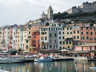 The port of Portovenere with boats and colorful houses