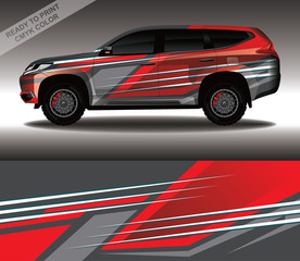 Obraz premium Car wrap decal design vector, custom livery race rally car vehicle sticker and tinting.