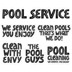 Pool maintenance. Set of hand drawn vector lettering. 