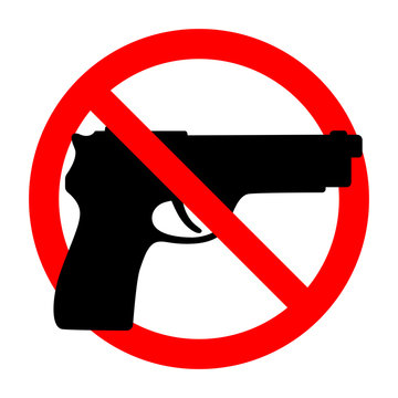 No weapons sign. Black gun in a red crossed circle on a white background.