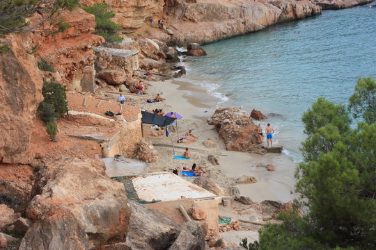 summer vacation by the sea between the beaches and the wild coves of the Ibizan nature in cala salada