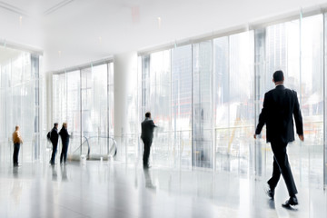 group of people in the lobby business center