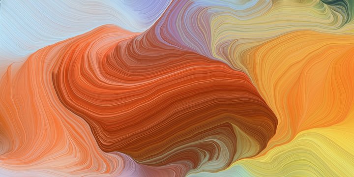 card, poster or canvas design with modern soft curvy waves background design with peru, pastel blue and saddle brown color © Eigens