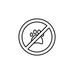 Obraz premium no animals, no pets, paw print, not allowed, prohibition line icon on white back