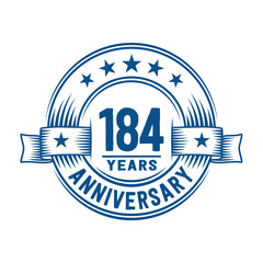 184 years logo design template. 184th anniversary vector and illustration.