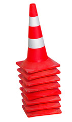traffic cone with white and orange stripes on white