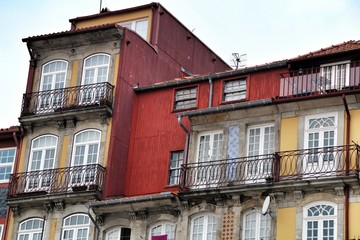 Old colorful tiled facades in Porto city