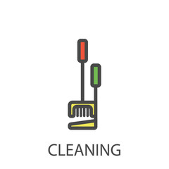 A flat cleaning icon. Tidying icon. Flat icon of broom and scoop . Great for use in business, app and web applications.