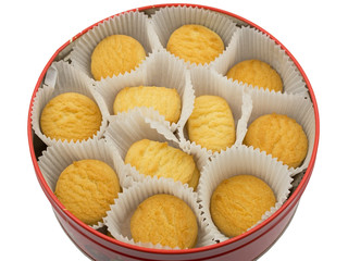 cookies in a round metal box