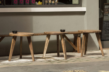Cafe tables on the pavement