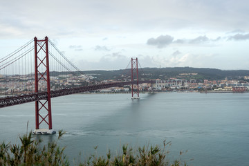 Fototapeta premium 25 de Abril Bridge with Lisbon in the background