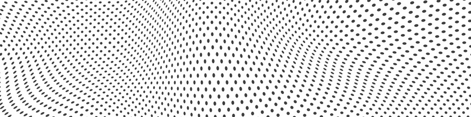 Halftone dots illustration. Half tone mosaic pixels wavy background. 