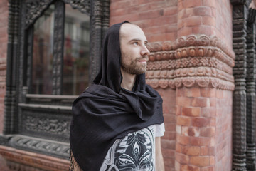Naklejka premium Man in cashmere scarf, male fashion