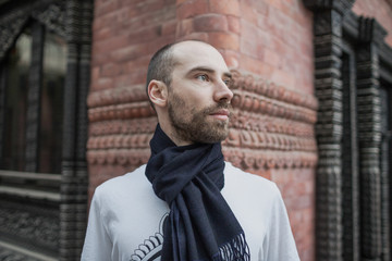 Man in cashmere scarf, male fashion