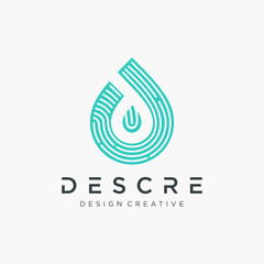 Abstract letter D logo design with finger and drop concept. emblem, icon, flat logotype element for template. IT company sign vector illustration. Finger print in hi-tech style. Security concept.