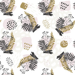 Seamless exotic pattern with plant elements. Vector