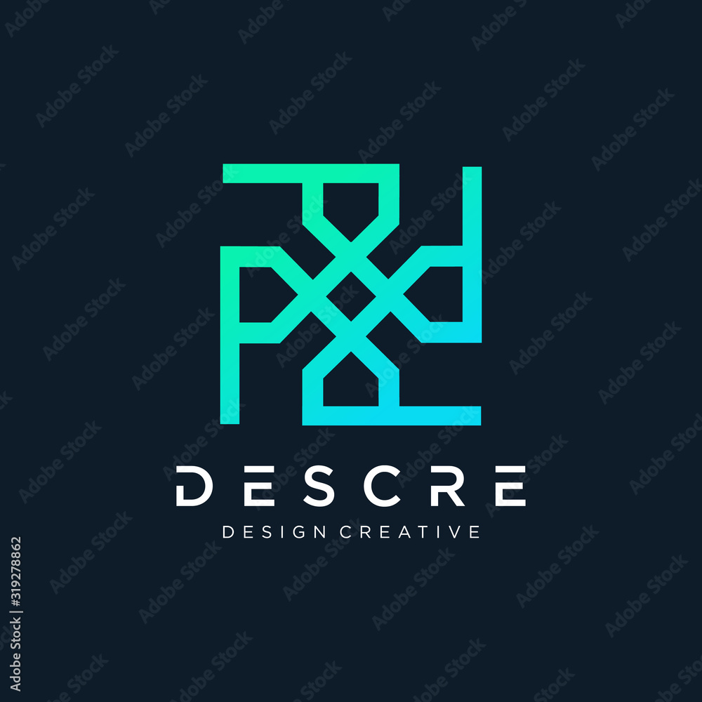 Poster abstract initial letters d, pd, logo design shape geometry mono line concept. logo community line wi