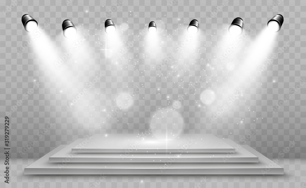 Poster realistic 3d light box with platform background for design performance, show, exhibition. vector ill