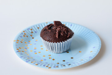 chocolate muffin on white background