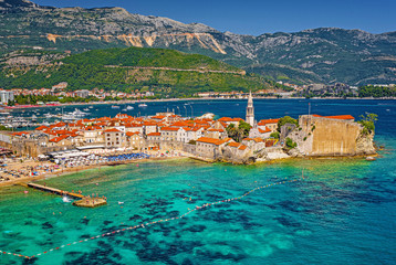 Aerial view on the old town of Budva, Montenegro