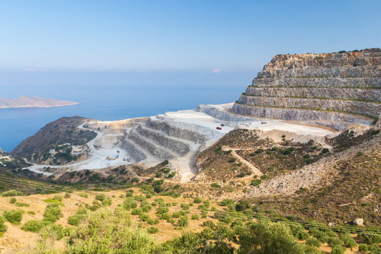Amazing panorama of Marble quarry scenery in Crete island
