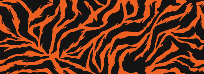 Tiger stripes pattern, animal skin, line background. Vector seamles texture - obrazy, fototapety, plakaty