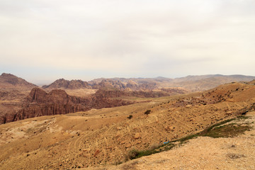 Arabah valley desert panorama with mountains in Jordan