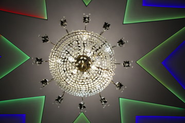 large beautiful crystal chandelier on the ceiling