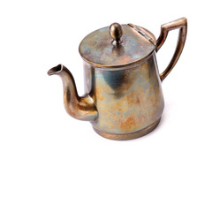 Vintage old pot isolated on white background. Free space for text.