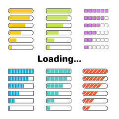 Colorful loading or progress bars set. Different type web UI elements. Vector design