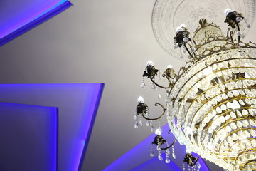 large beautiful crystal chandelier on the ceiling